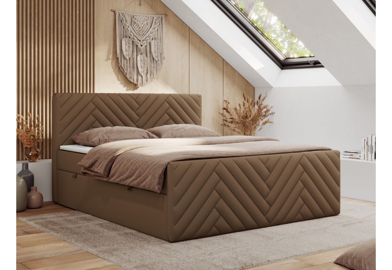 Łóżko kontynentalne PARIS DUO 160x200 - H4 - brązowy, ekoskóra