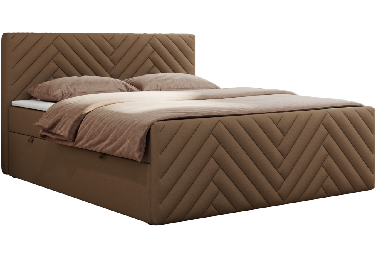 Łóżko kontynentalne PARIS DUO 160x200 - H4 - brązowy, ekoskóra