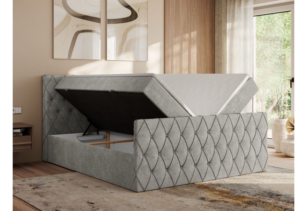 Łóżko kontynentalne MIREN DUO 200x200 - H4 - jasnoszary, struktura