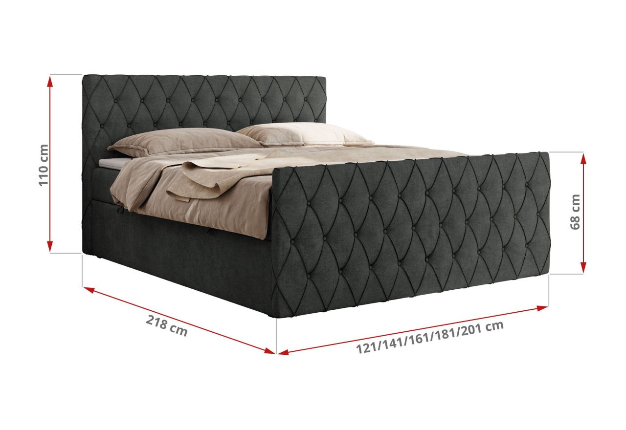 Łóżko kontynentalne MIREN DUO 200x200 - H4 - ciemnoszary, struktura