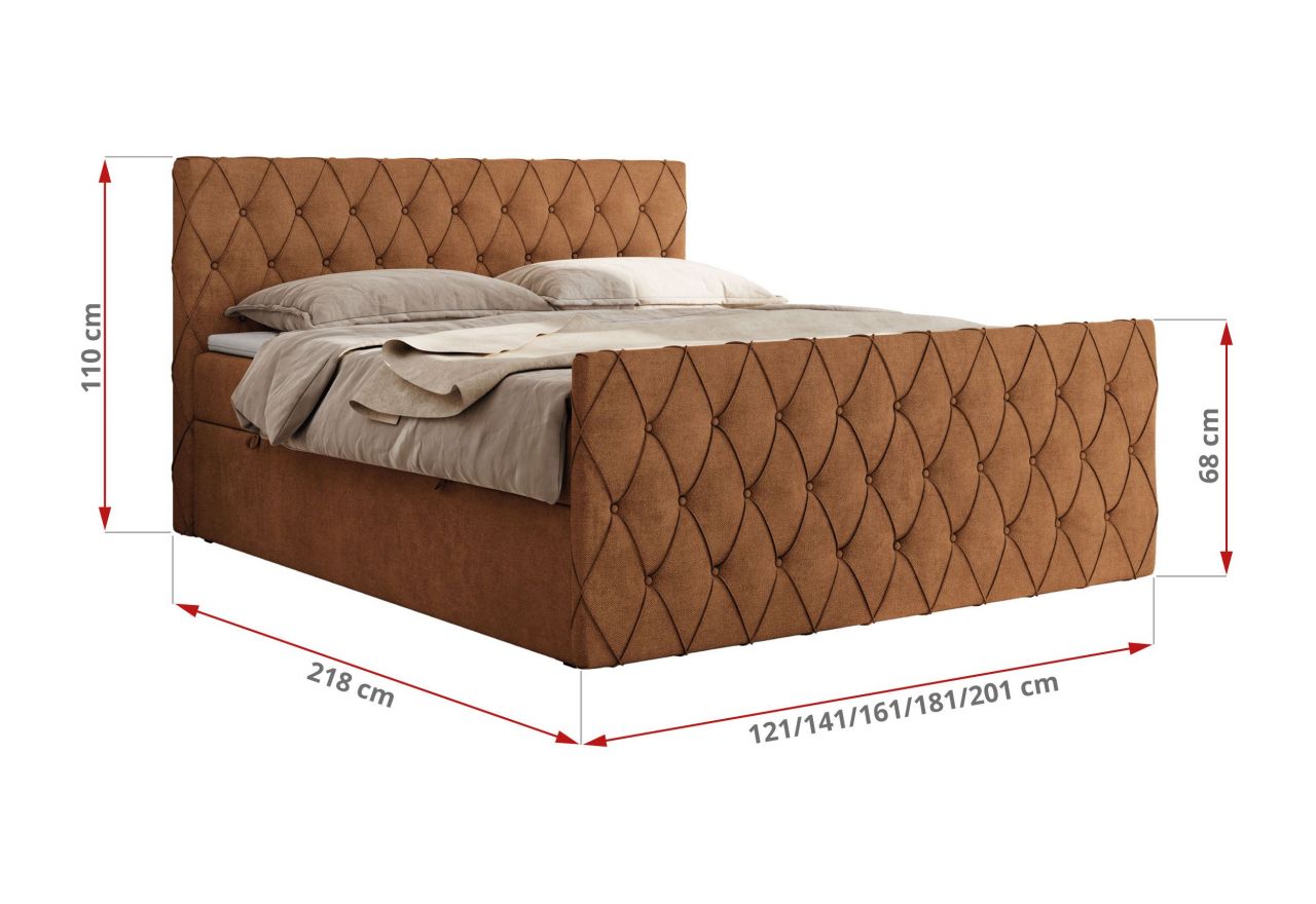 Łóżko kontynentalne MIREN DUO 140x200 - H4 - pomarańczowy, struktura