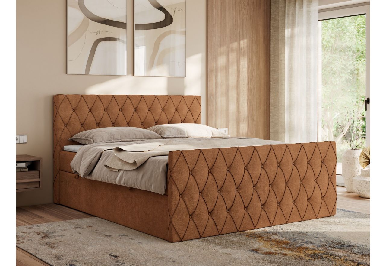 Łóżko kontynentalne MIREN DUO 200x200 - H4 - pomarańczowy, struktura