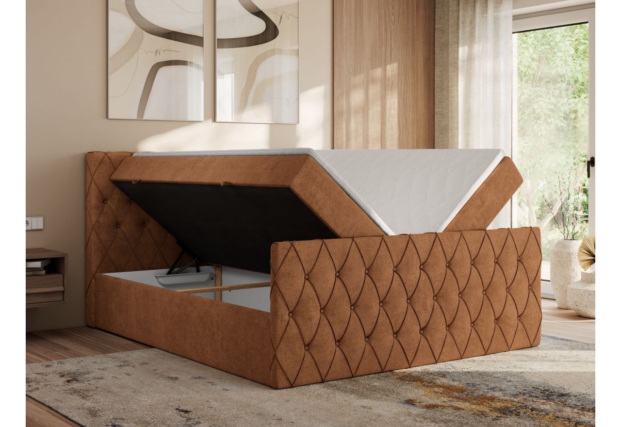 Łóżko kontynentalne MIREN DUO 200x200 - H4 - pomarańczowy, struktura