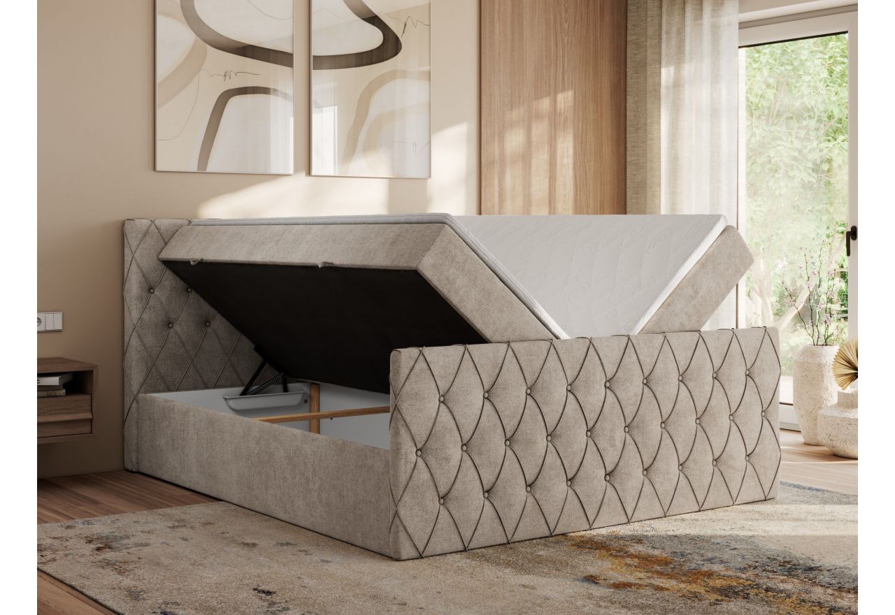 Łóżko kontynentalne MIREN DUO 200x200 - H3 - beżowy, struktura