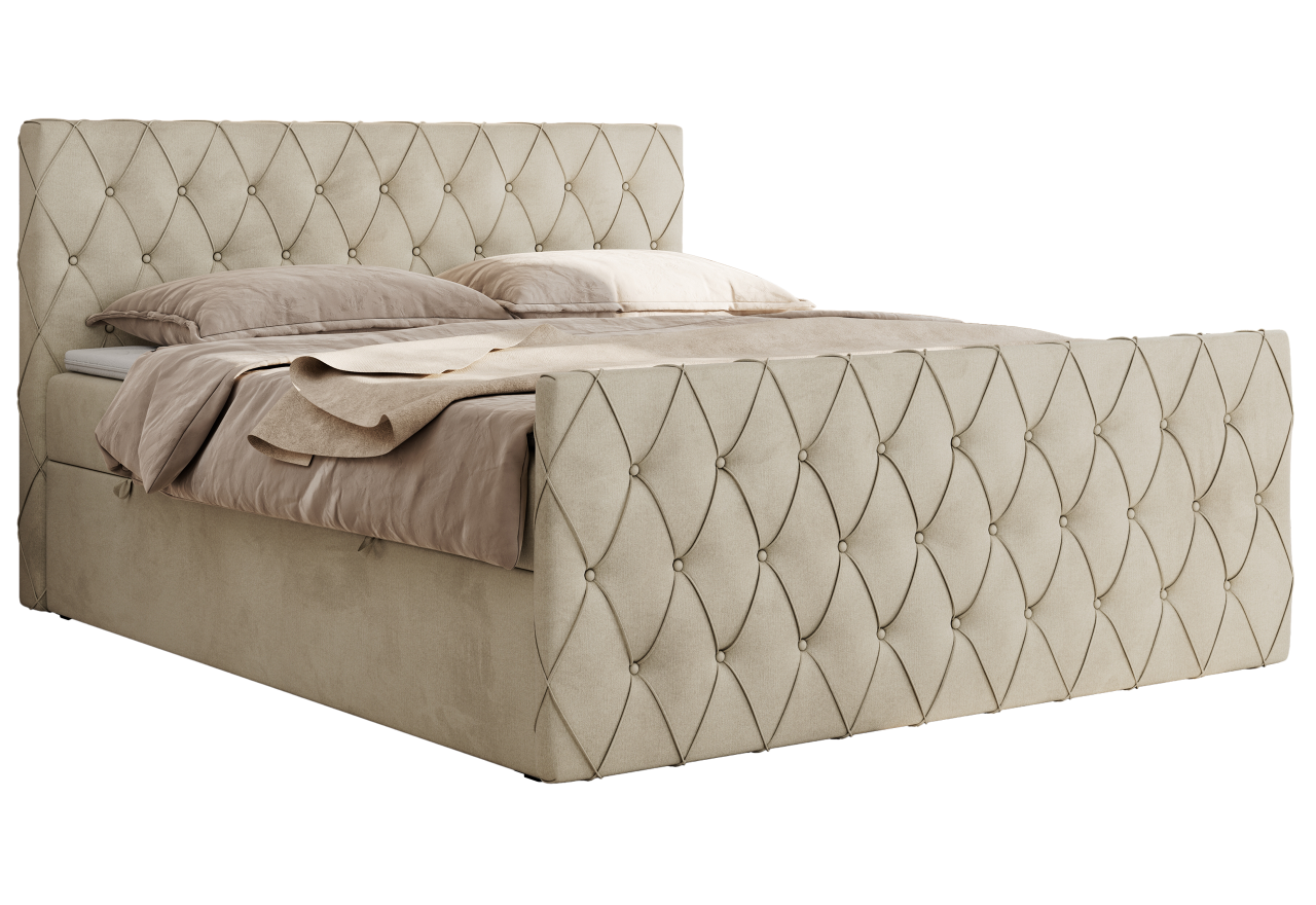 Łóżko kontynentalne MIREN DUO 160x200 - H3 - beżowy, welwet