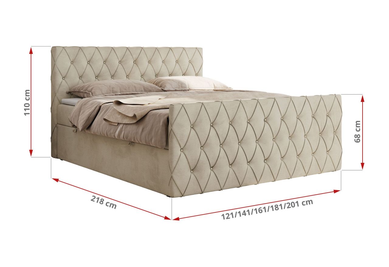 Łóżko kontynentalne MIREN DUO 200x200 - H3 - beżowy, welwet