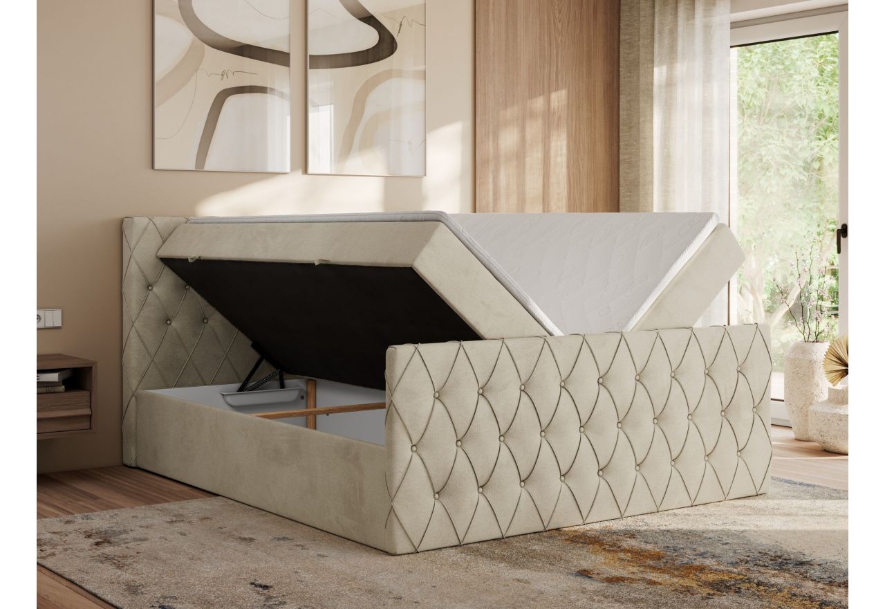 Łóżko kontynentalne MIREN DUO 200x200 - H3 - beżowy, welwet