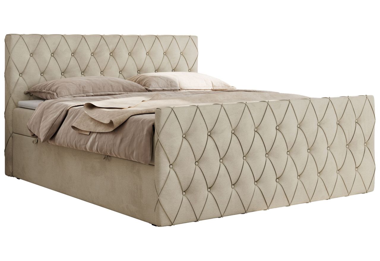 Łóżko kontynentalne MIREN DUO 200x200 - H3 - beżowy, welwet