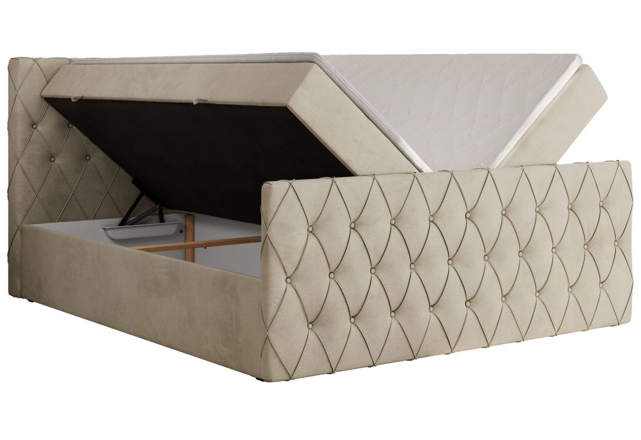 Łóżko kontynentalne MIREN DUO 200x200 - H4 - beżowy, welwet