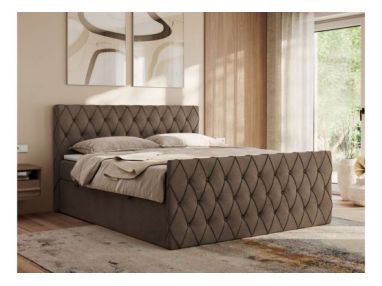 Łóżko kontynentalne MIREN DUO 200x200 - H3 - brązowy, welwet