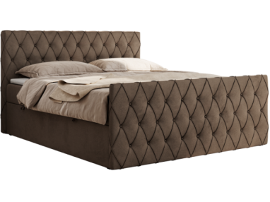 Łóżko kontynentalne MIREN DUO 200x200 - H3 - brązowy, welwet