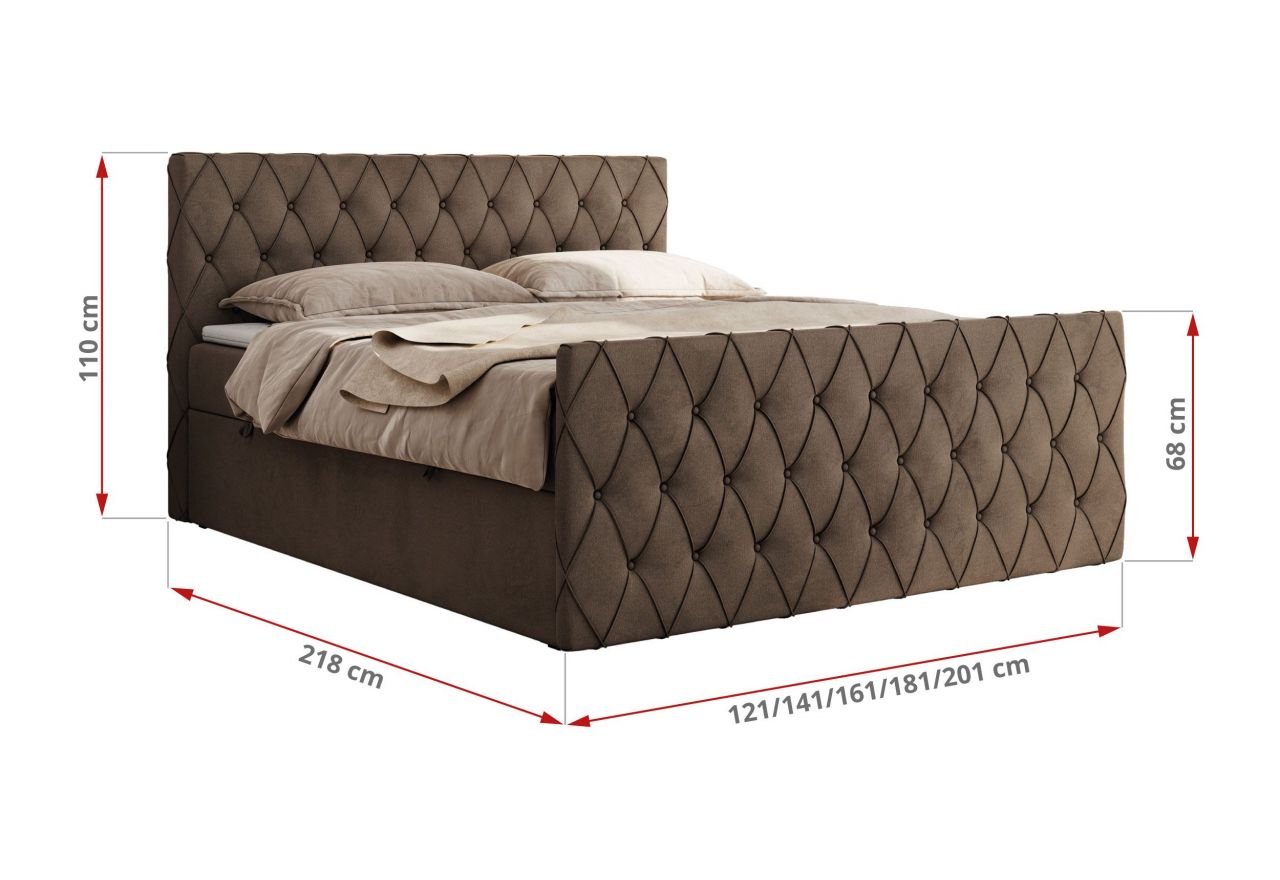 Łóżko kontynentalne MIREN DUO 200x200 - H3 - brązowy, welwet