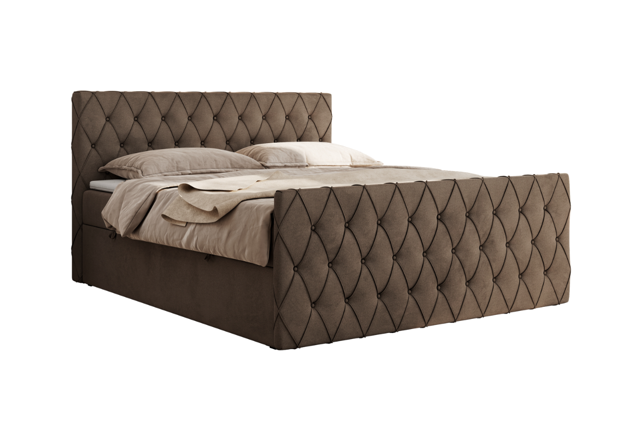 Łóżko kontynentalne MIREN DUO 140x200 - H4 - brązowy, welwet