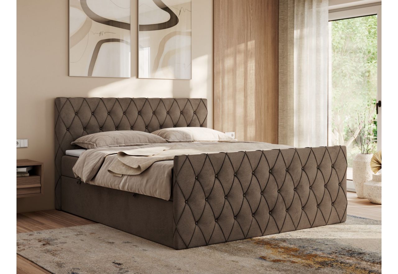 Łóżko kontynentalne MIREN DUO 160x200 - H4 - brązowy, welwet