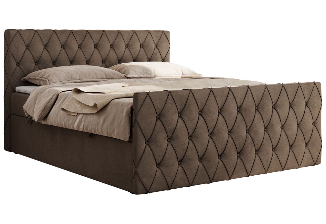 Łóżko kontynentalne MIREN DUO 200x200 - H4 - brązowy, welwet