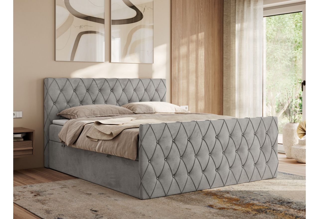 Łóżko kontynentalne MIREN DUO 200x200 - H3 - jasnoszary, welwet