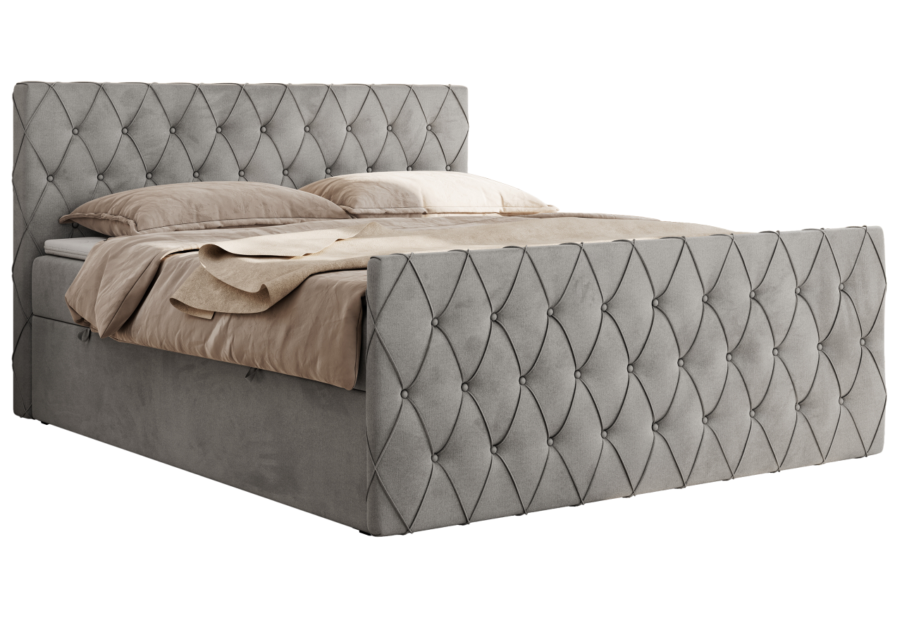 Łóżko kontynentalne MIREN DUO 200x200 - H3 - jasnoszary, welwet