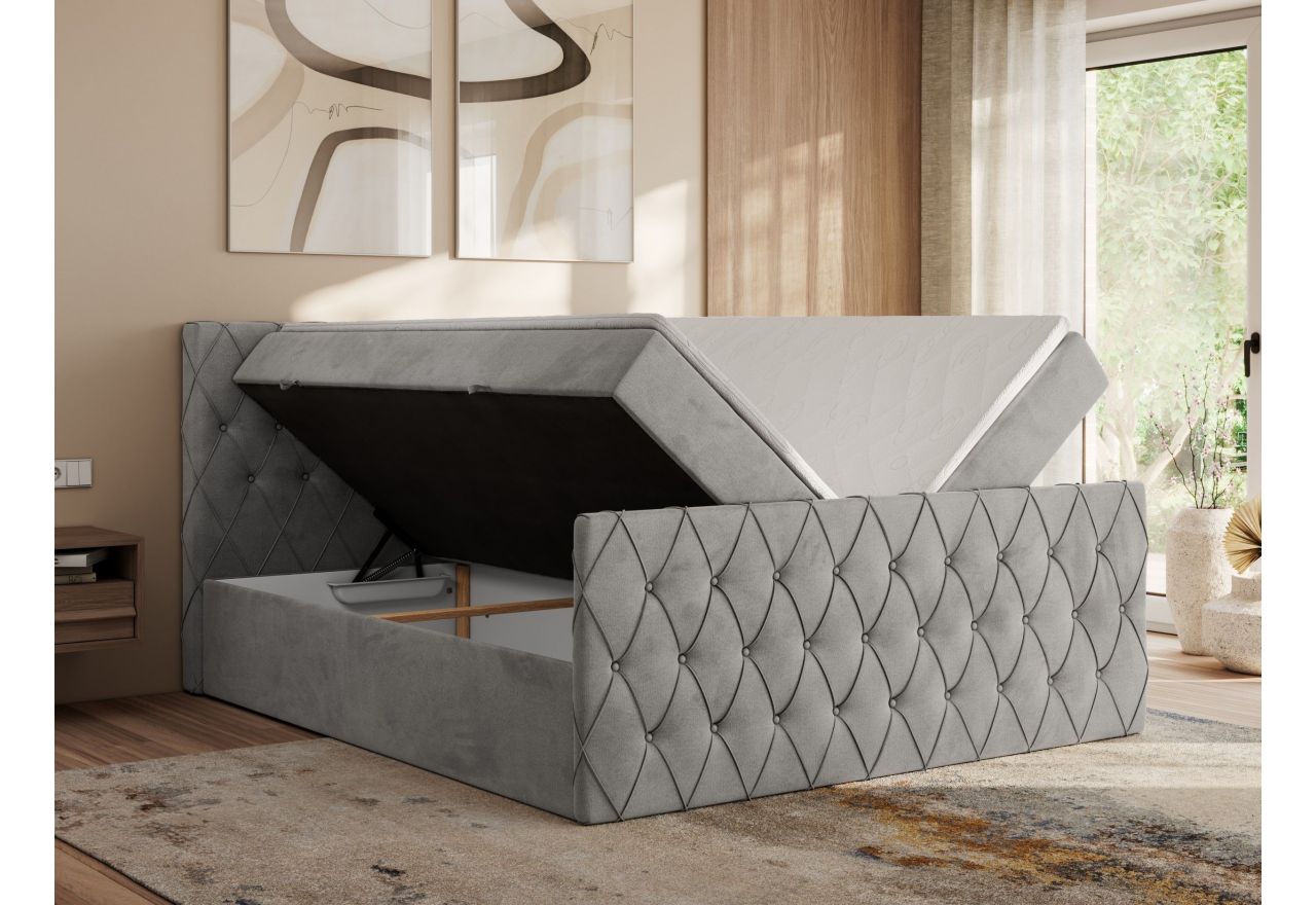 Łóżko kontynentalne MIREN DUO 200x200 - H3 - jasnoszary, welwet