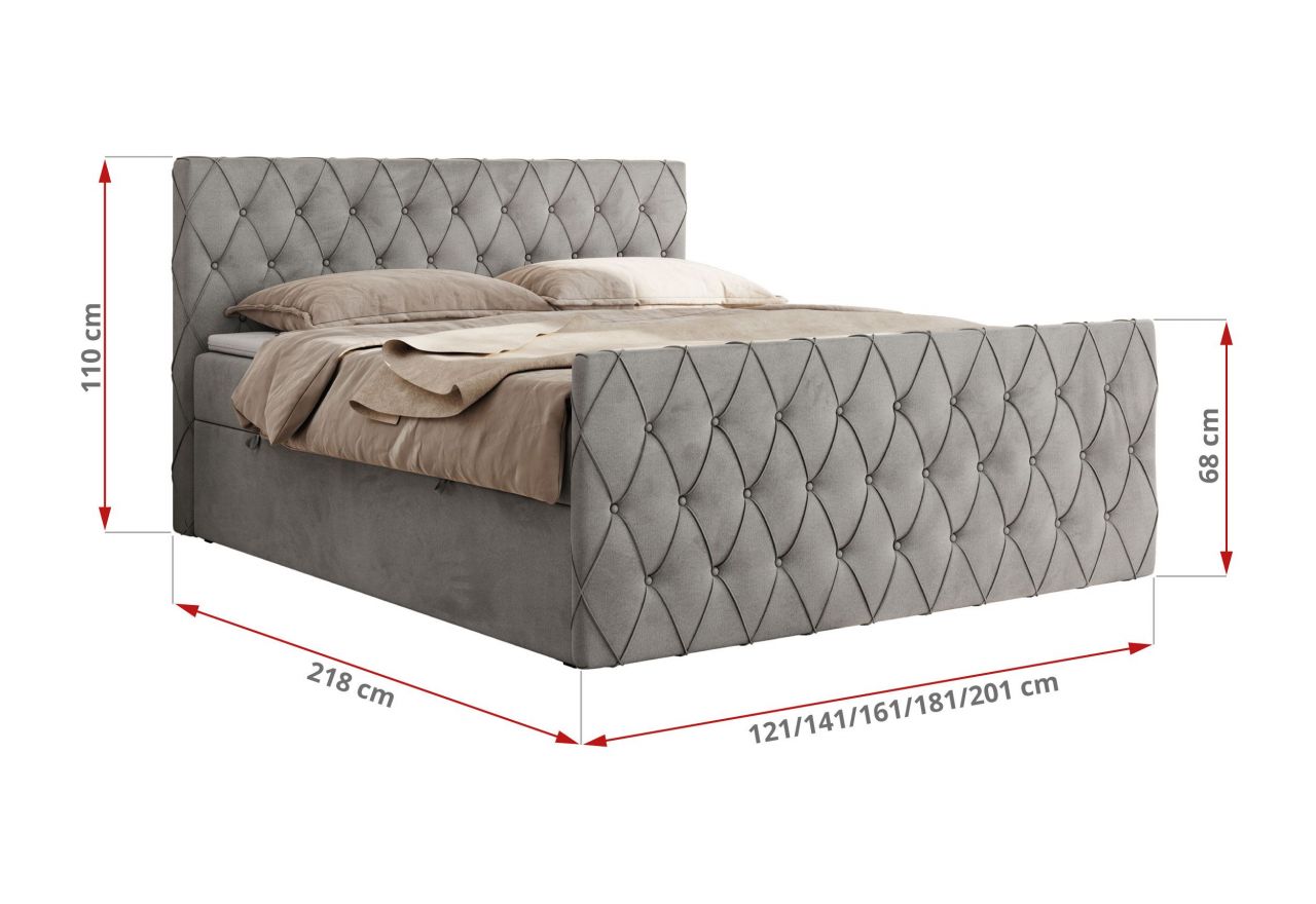 Łóżko kontynentalne MIREN DUO 200x200 - H4 - jasnoszary, welwet