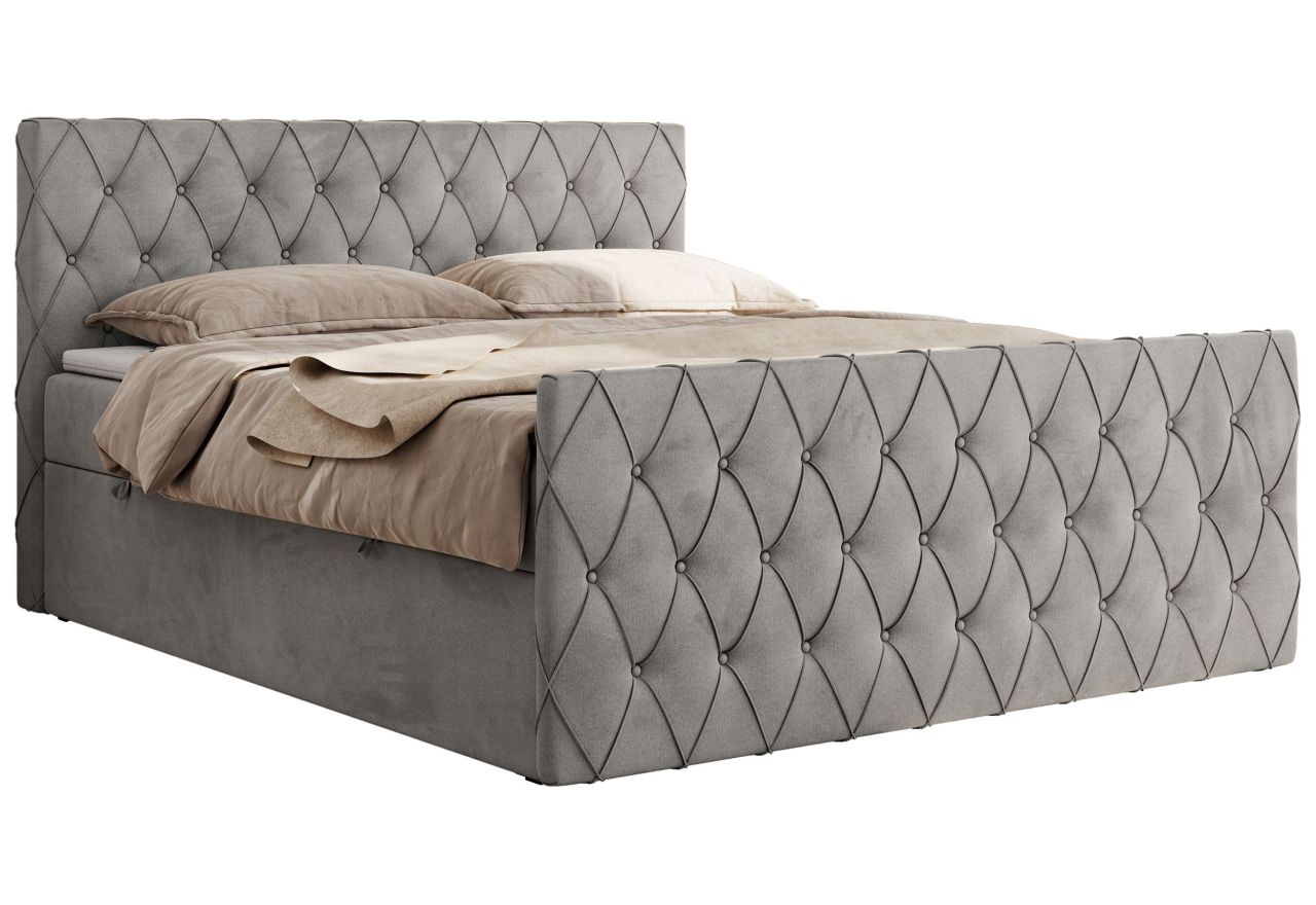 Łóżko kontynentalne MIREN DUO 200x200 - H4 - jasnoszary, welwet