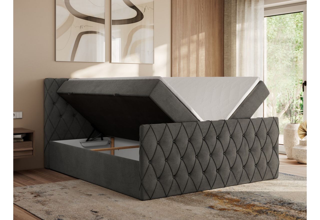 Łóżko kontynentalne MIREN DUO 200x200 - H3 - ciemnoszary, welwet