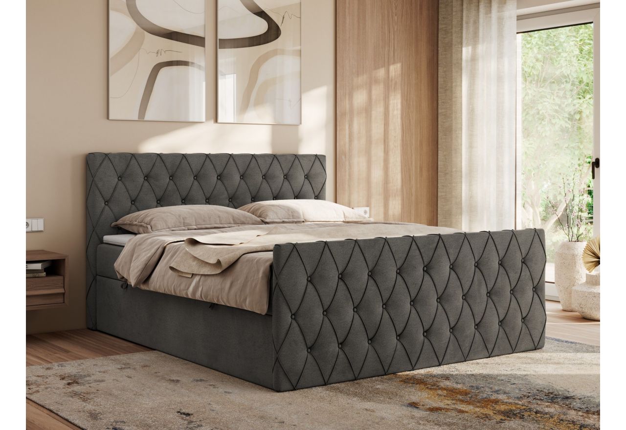 Łóżko kontynentalne MIREN DUO 200x200 - H4 - ciemnoszary, welwet