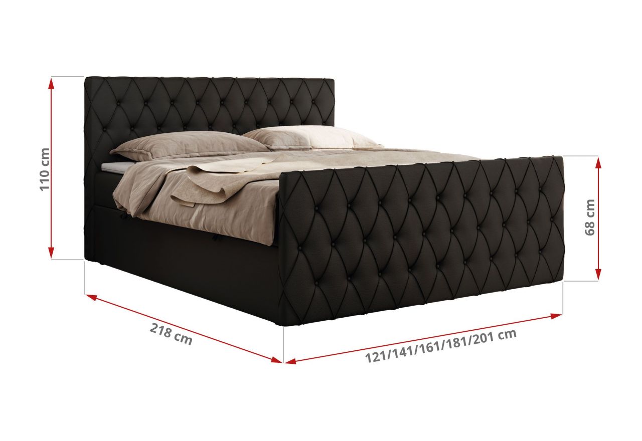 Łóżko kontynentalne MIREN DUO 120x200 - H3 - czarny, ekoskóra