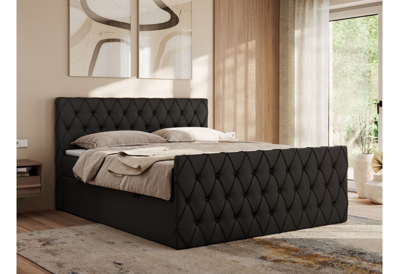 Łóżko kontynentalne MIREN DUO 160x200 - H3 - czarny, ekoskóra