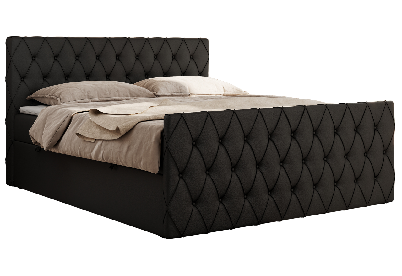 Łóżko kontynentalne MIREN DUO 160x200 - H3 - czarny, ekoskóra