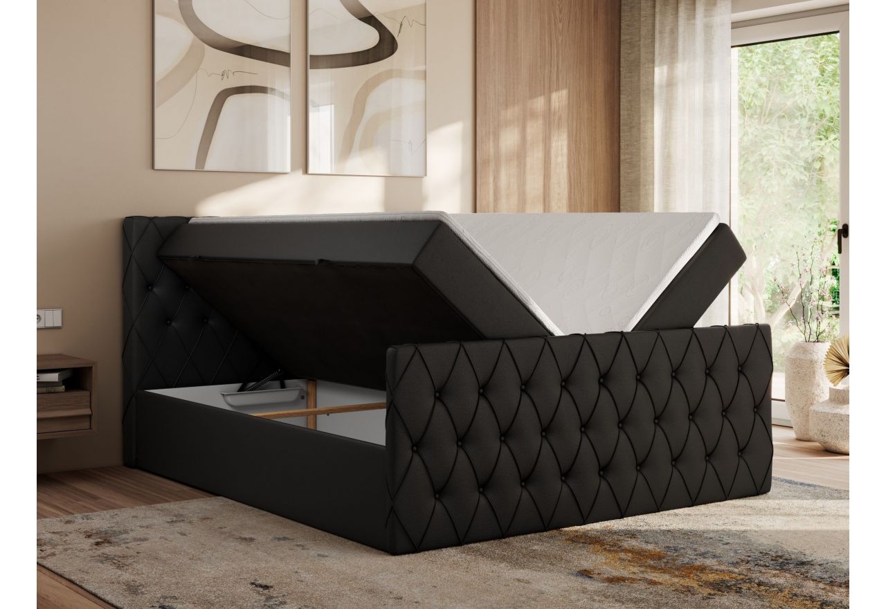 Łóżko kontynentalne MIREN DUO 200x200 - H4 - czarny, ekoskóra