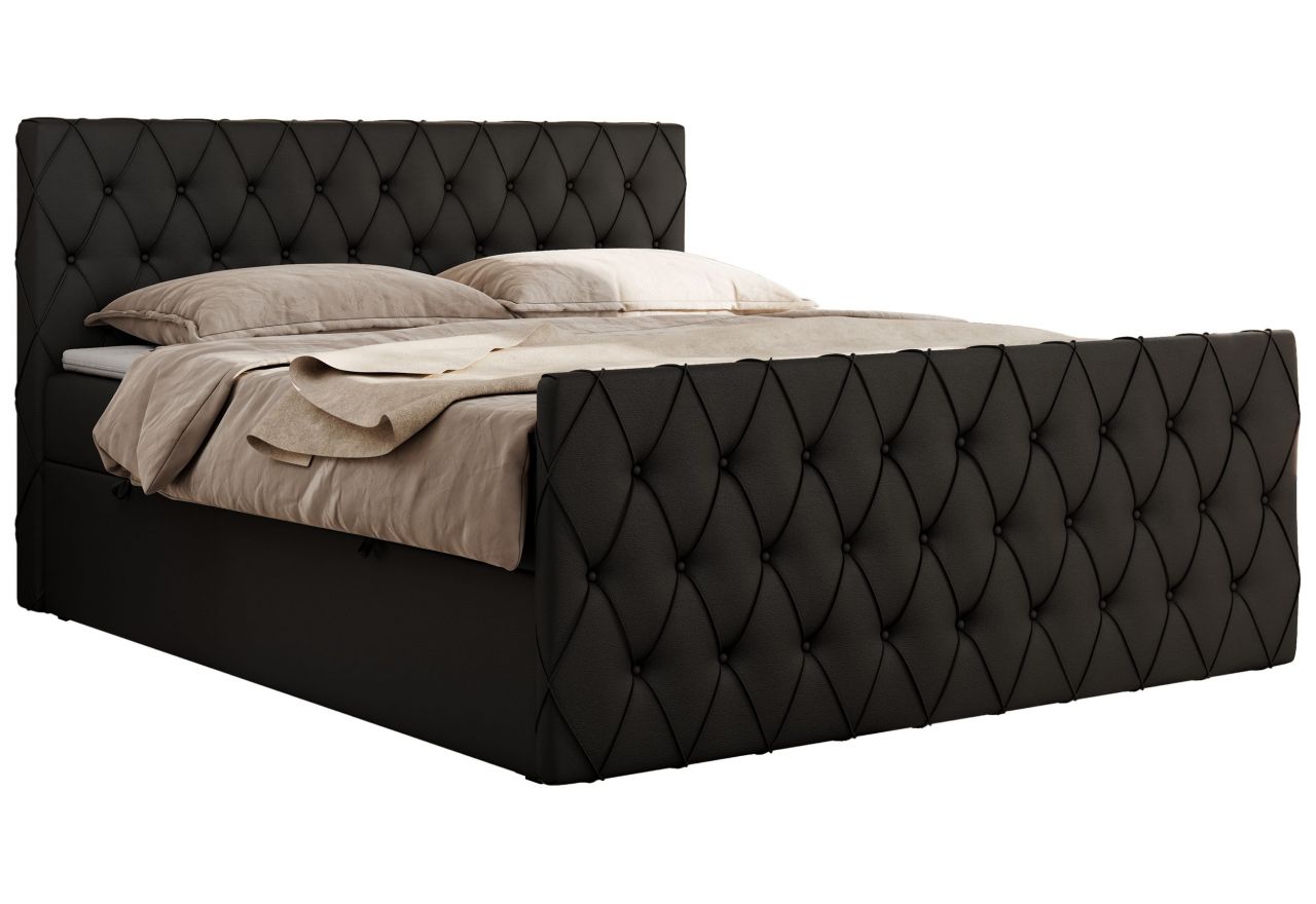 Łóżko kontynentalne MIREN DUO 200x200 - H4 - czarny, ekoskóra