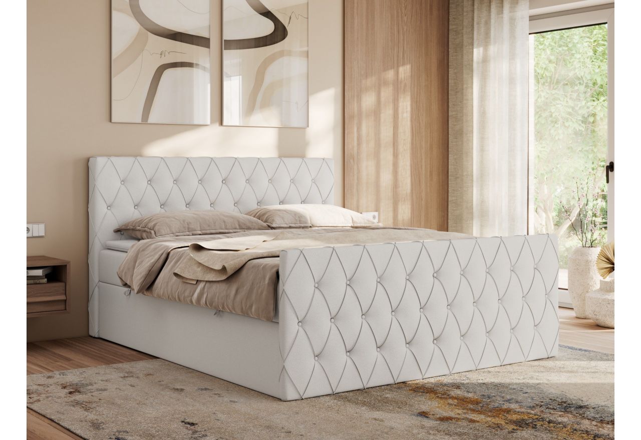 Łóżko kontynentalne MIREN DUO 160x200 - H3 - biały, ekoskóra