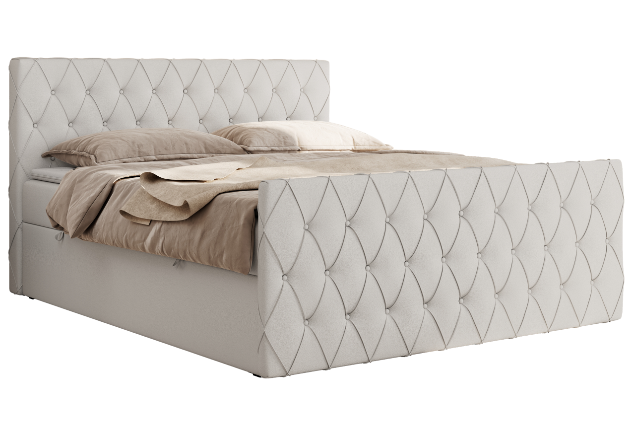 Łóżko kontynentalne MIREN DUO 160x200 - H3 - biały, ekoskóra