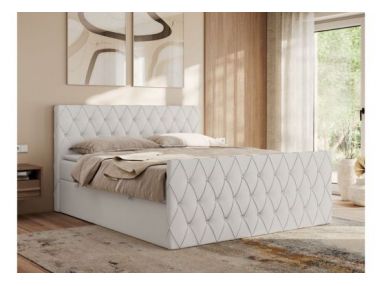 Łóżko kontynentalne MIREN DUO 200x200 - H3 - biały, ekoskóra