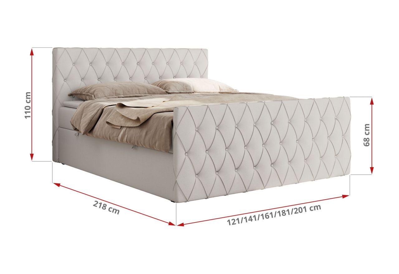 Łóżko kontynentalne MIREN DUO 200x200 - H3 - biały, ekoskóra