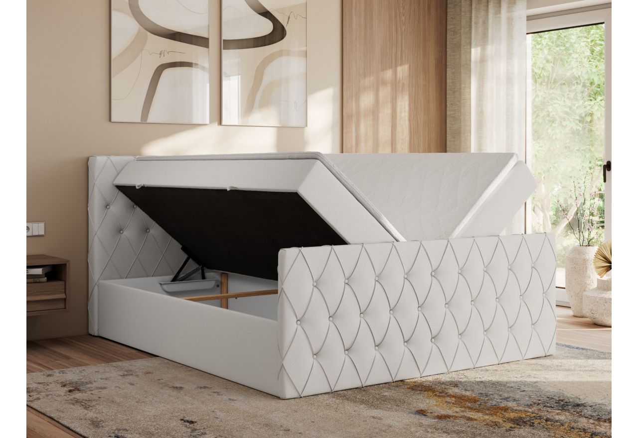 Łóżko kontynentalne MIREN DUO 200x200 - H3 - biały, ekoskóra