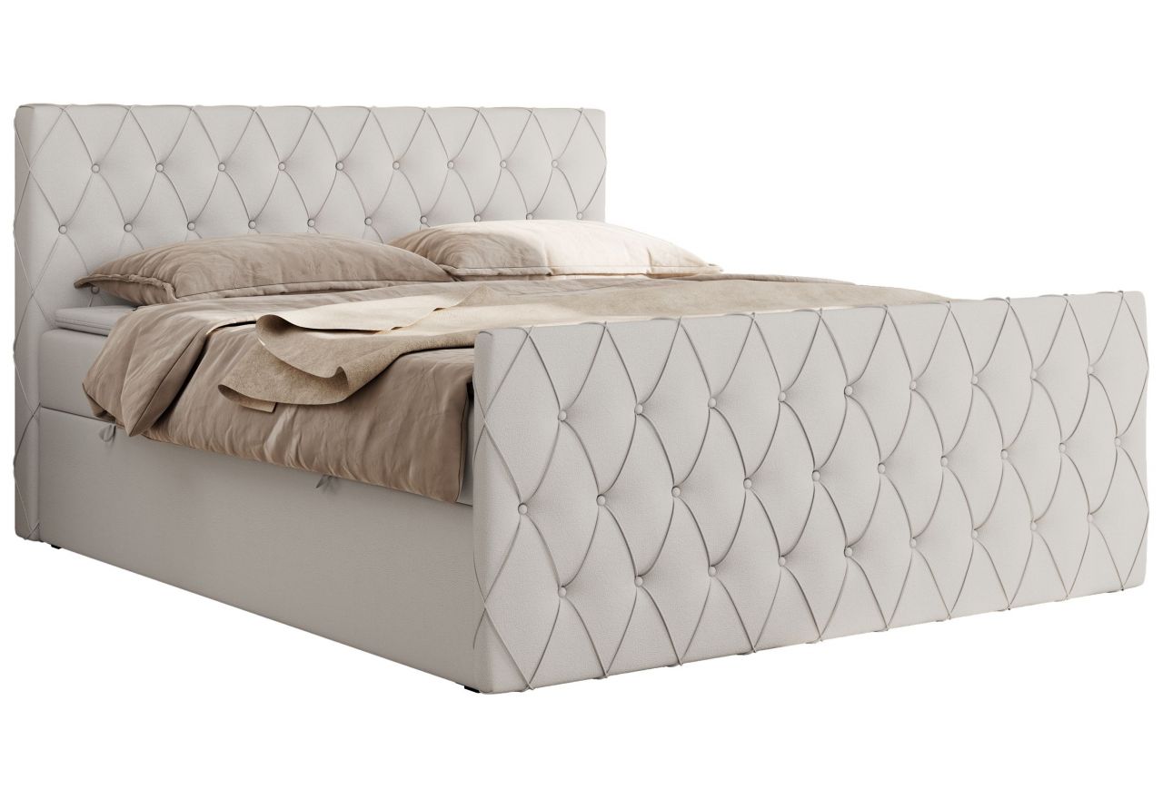 Łóżko kontynentalne MIREN DUO 200x200 - H3 - biały, ekoskóra