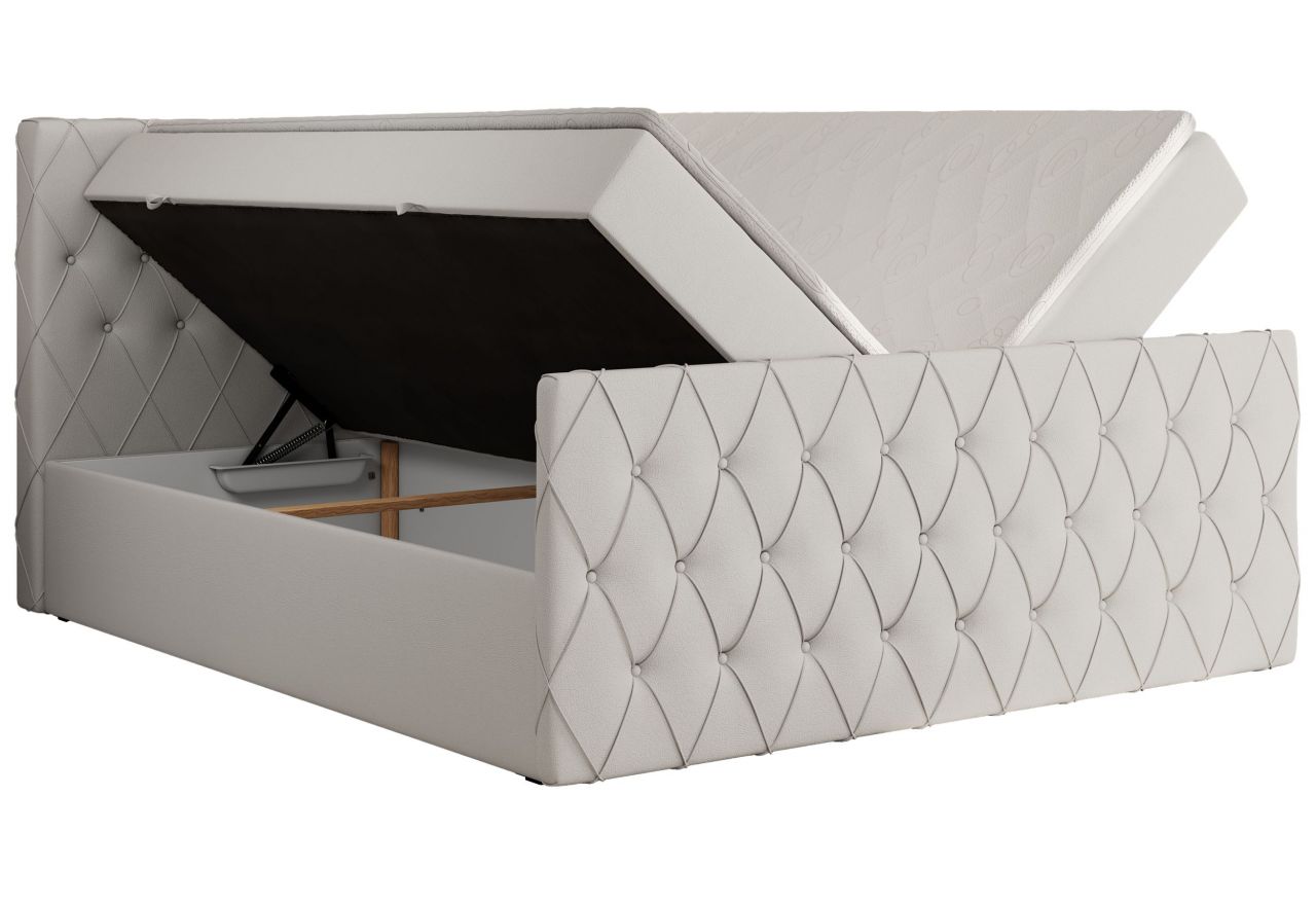 Łóżko kontynentalne MIREN DUO 200x200 - H3 - biały, ekoskóra