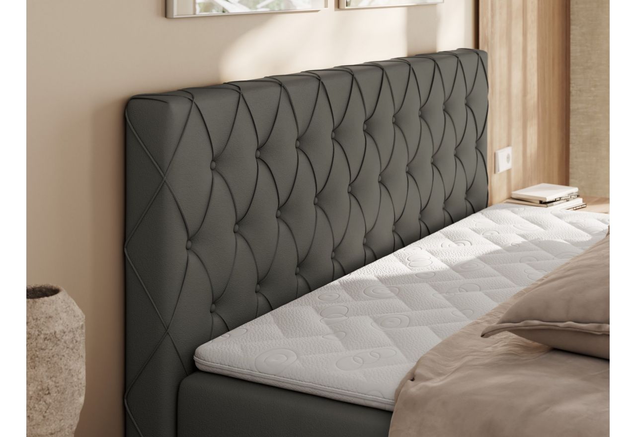 Łóżko kontynentalne MIREN DUO 140x200 - H3 - szary, ekoskóra