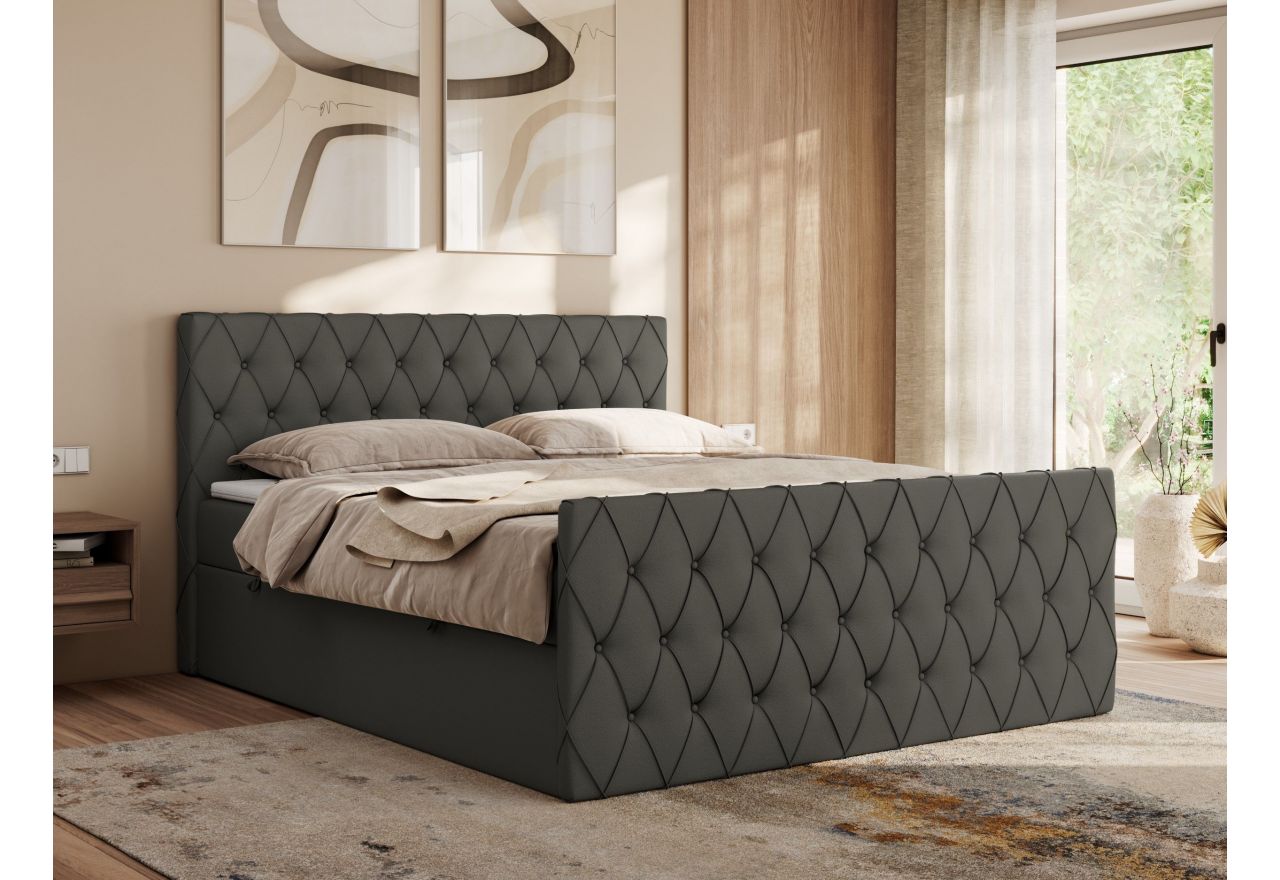 Łóżko kontynentalne MIREN DUO 200x200 - H4 - szary, ekoskóra