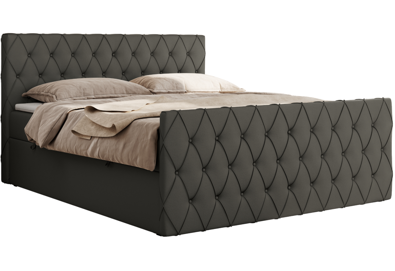 Łóżko kontynentalne MIREN DUO 200x200 - H4 - szary, ekoskóra