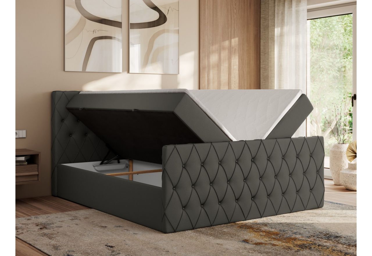 Łóżko kontynentalne MIREN DUO 200x200 - H4 - szary, ekoskóra