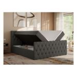 Łóżko kontynentalne MIREN DUO 200x200 - H4 - szary, ekoskóra