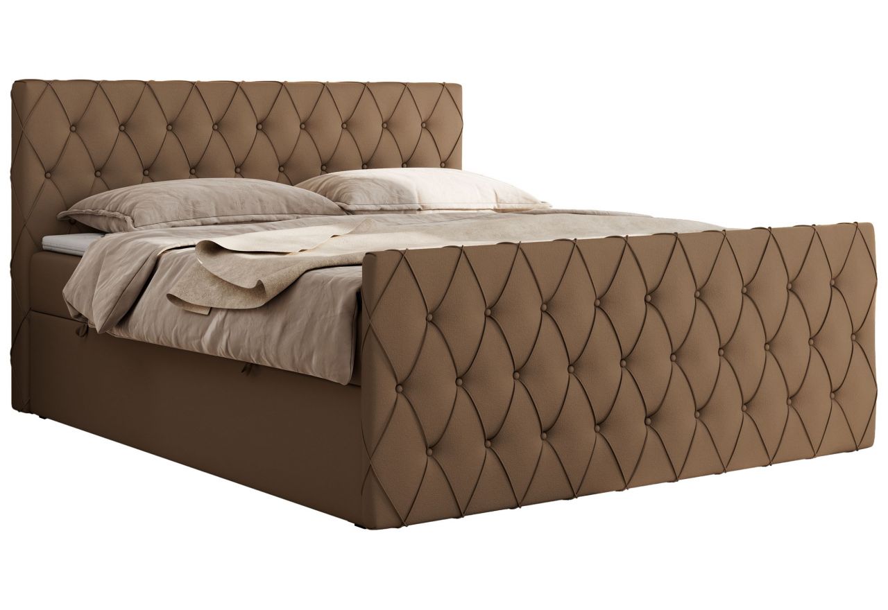 Łóżko kontynentalne MIREN DUO 140x200 - H3 - brązowy, ekoskóra