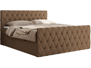 Łóżko kontynentalne MIREN DUO 160x200 - H3 - brązowy, ekoskóra