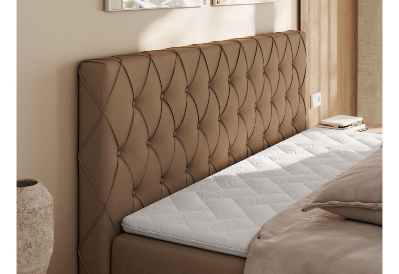 Łóżko kontynentalne MIREN DUO 200x200 - H3 - brązowy, ekoskóra