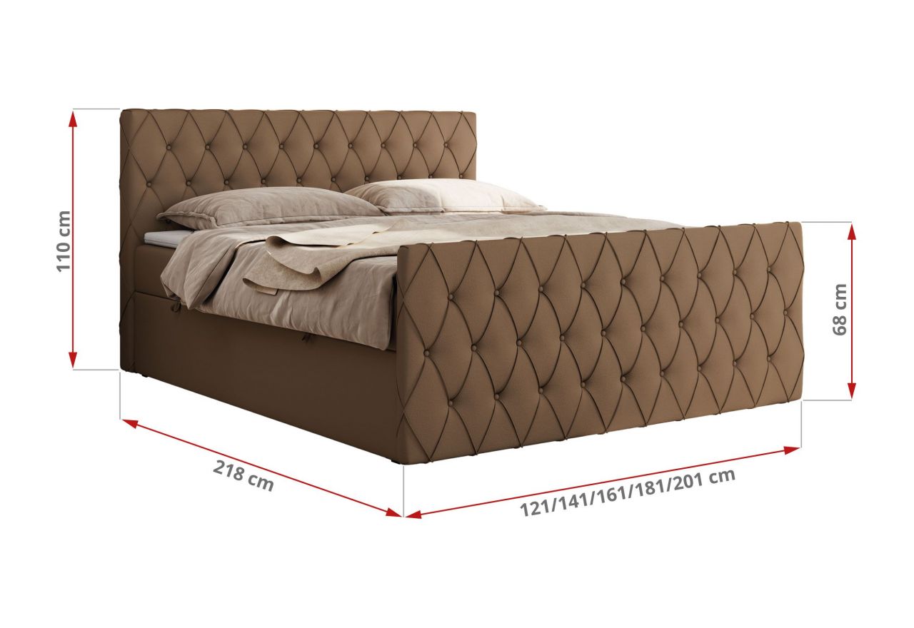 Łóżko kontynentalne MIREN DUO 140x200 - H4 - brązowy, ekoskóra