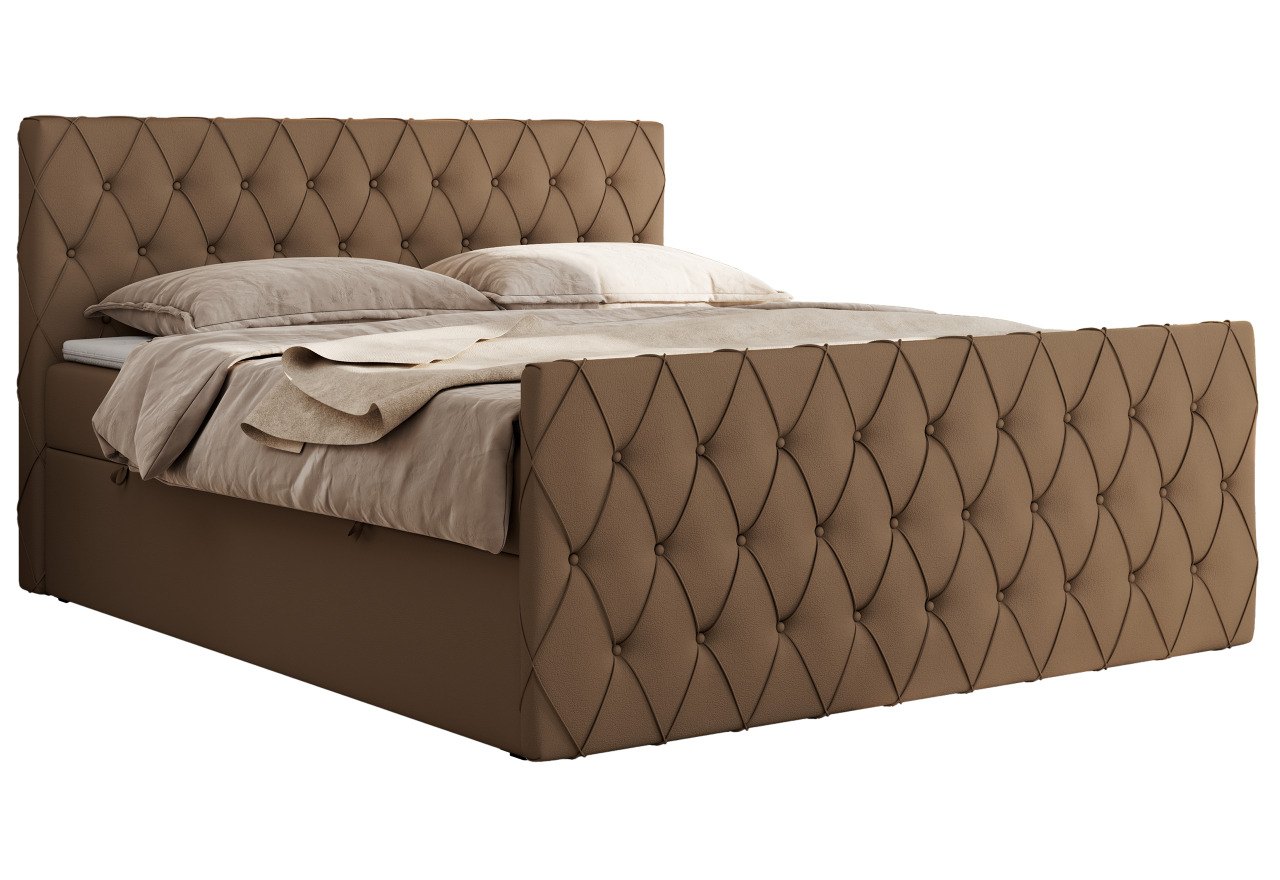 Łóżko kontynentalne MIREN DUO 160x200 - H4 - brązowy, ekoskóra