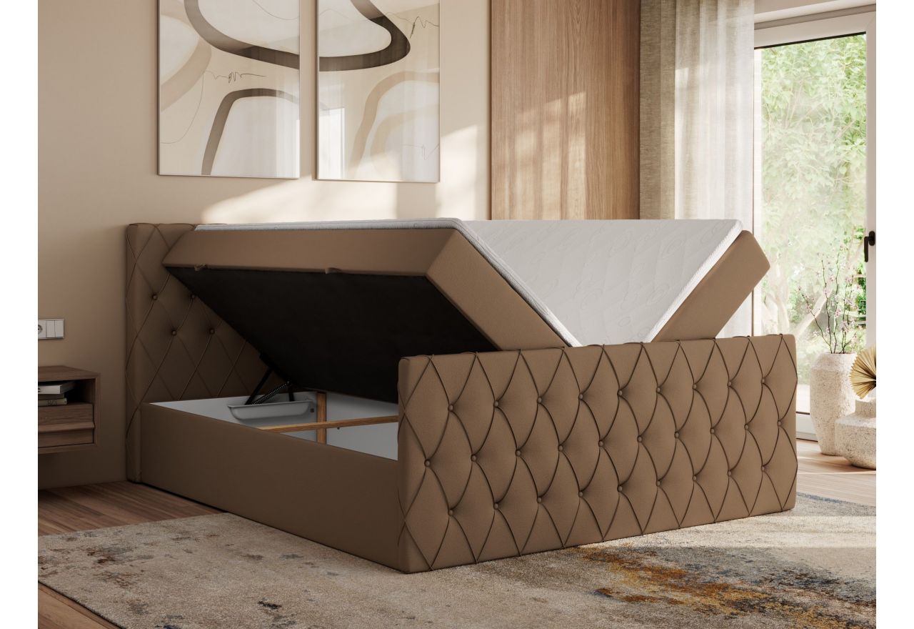 Łóżko kontynentalne MIREN DUO 200x200 - H4 - brązowy, ekoskóra