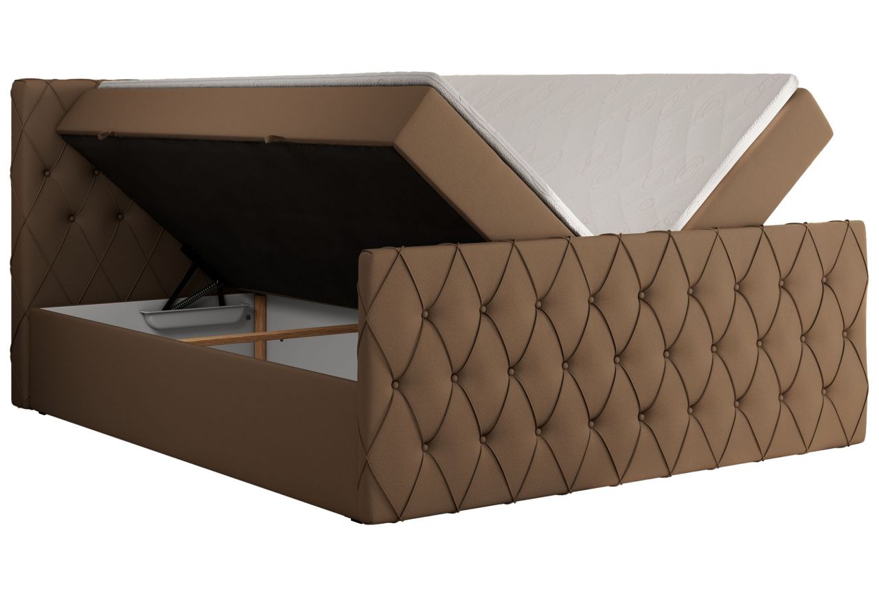 Łóżko kontynentalne MIREN DUO 200x200 - H4 - brązowy, ekoskóra